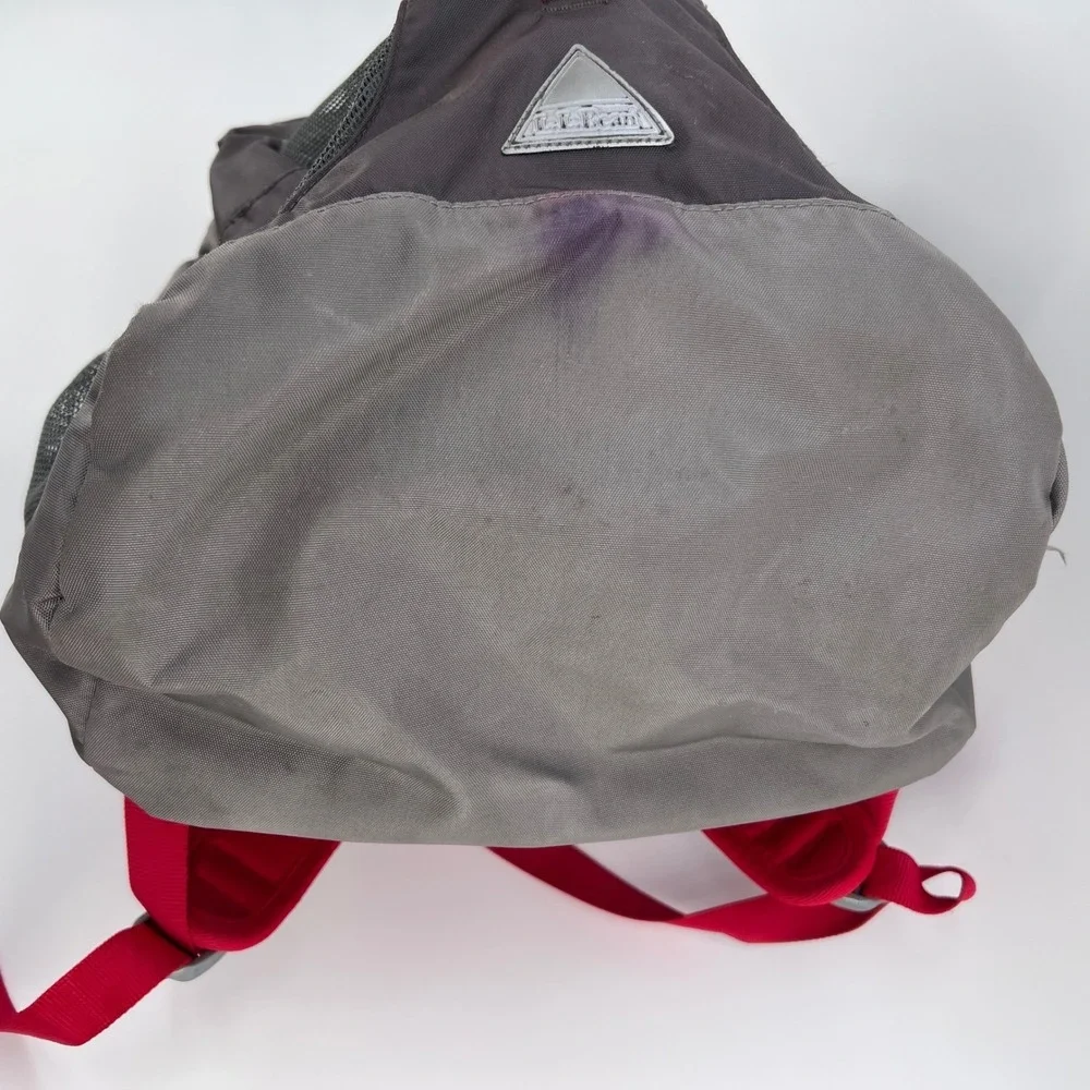 LL‎ Bean Backpack Gray Red Nylon Mesh Outdoor School Travel Bag